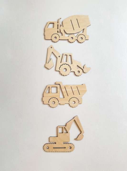 Set decorativo de vehículos de construcción