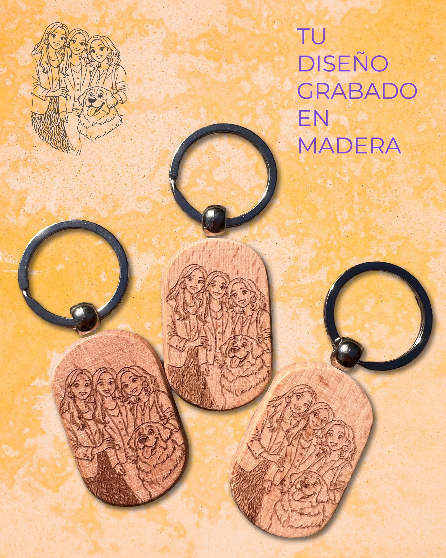 Llavero personalizado ovalado de madera