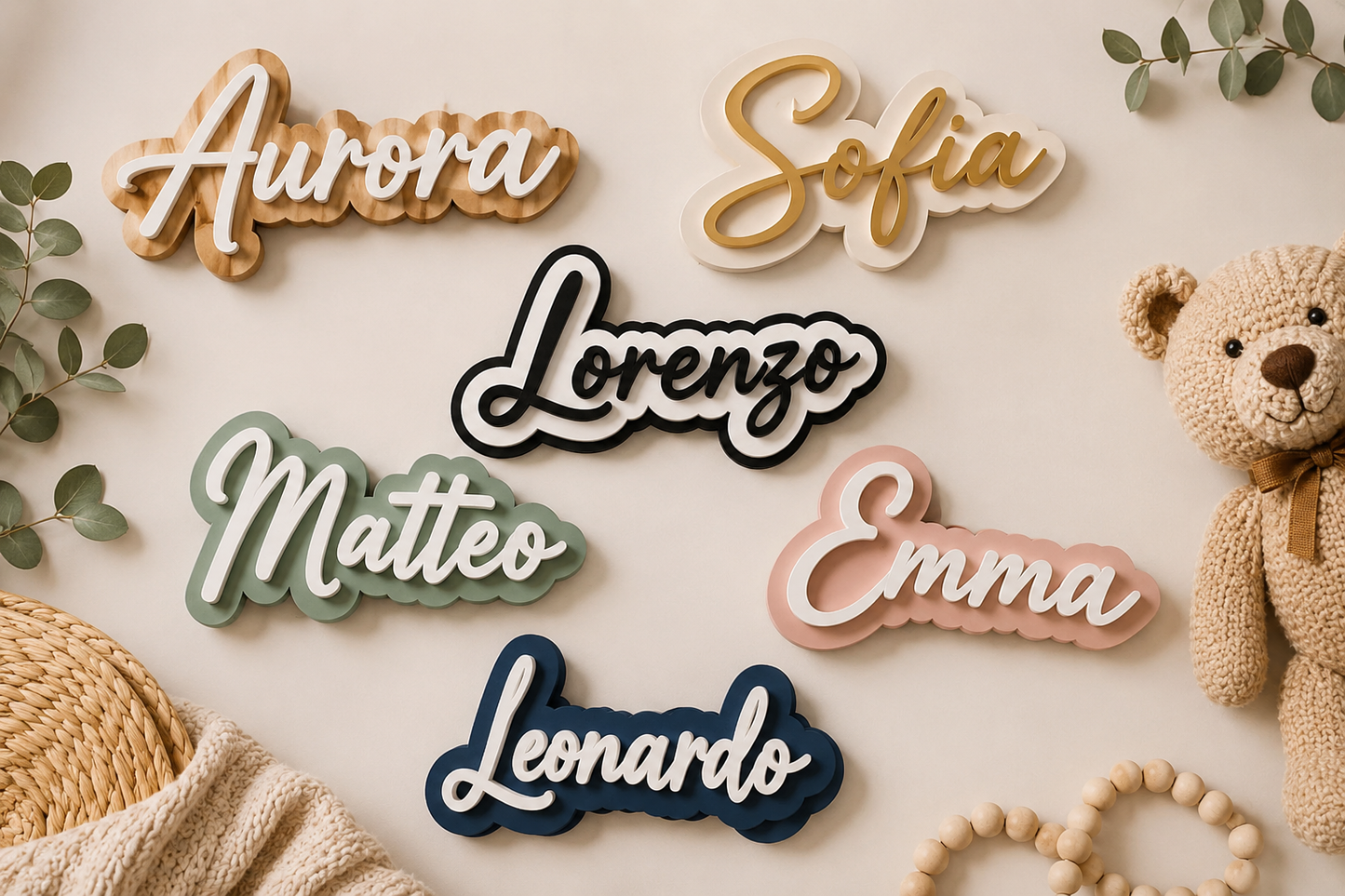 Nombres En Madera Personalizado - Diseño de 2 Capas