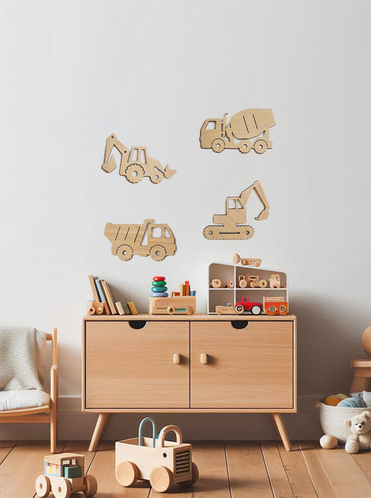 Set decorativo de vehículos de construcción