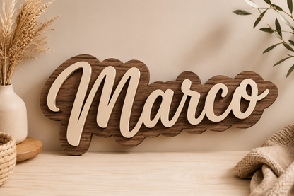 Nombres En Madera Personalizado - Diseño de 2 Capas