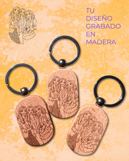Llavero personalizado ovalado de madera