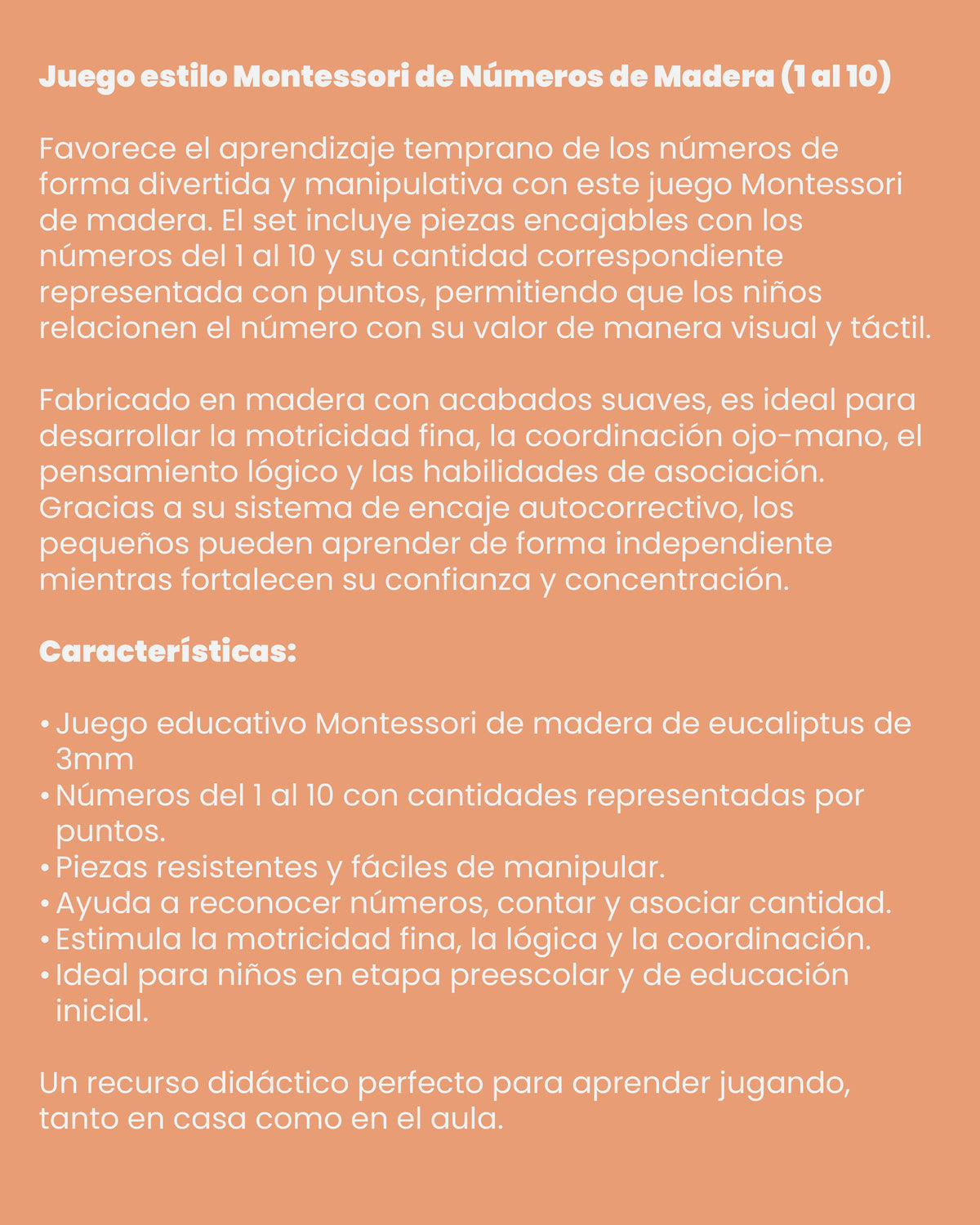 Juego estilo Montessori de Números de Madera (1 al 10)
