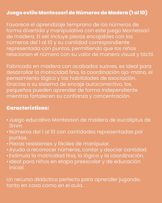 Juego estilo Montessori de Números de Madera (1 al 10)