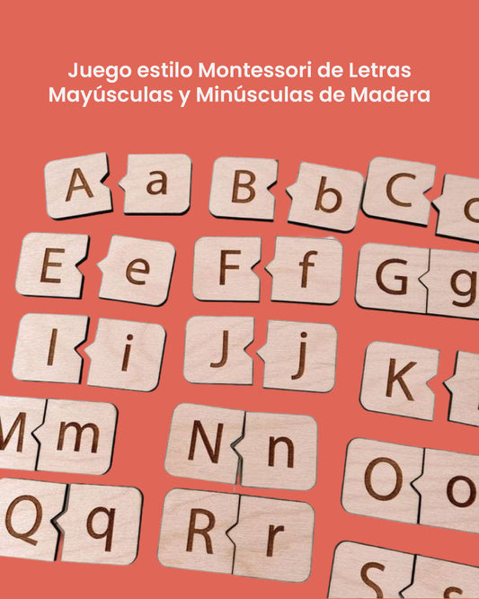 Juego estilo Montessori de Letras Mayúsculas y Minúsculas de Madera